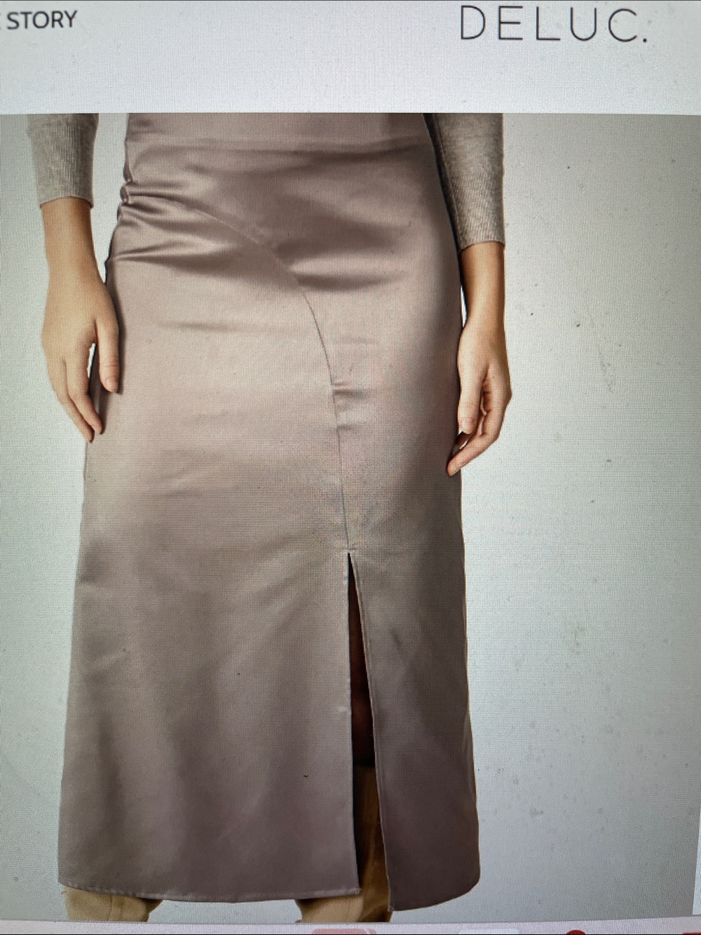 Deluc Taupe Satin Midi Skirt with side Front Slit- nwt